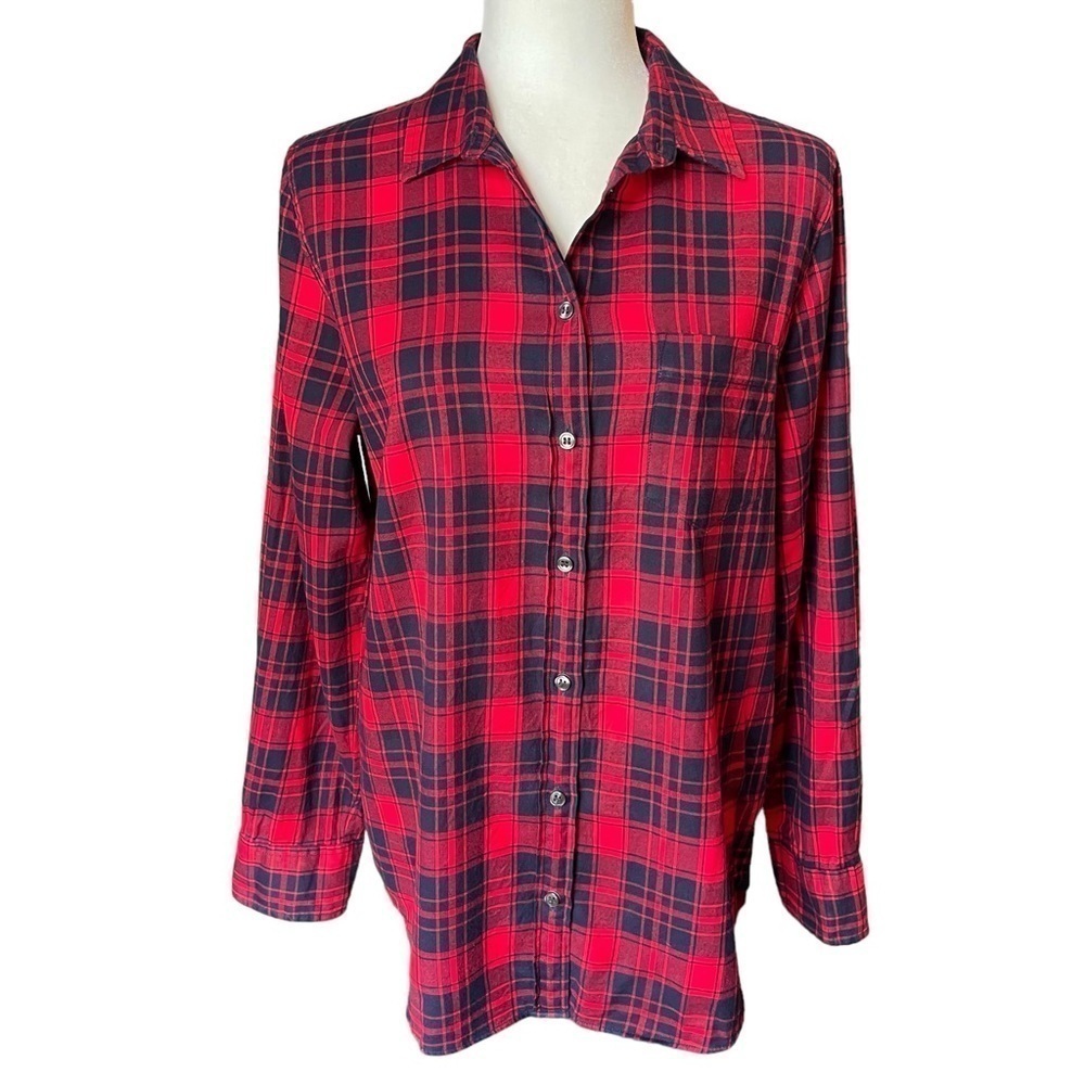 J Crew Boy Fit Long Sleeve Plaid Shirt Red Blue M